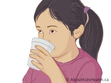 An illustration of a child drinking from a cup.